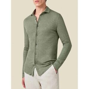 Luca Faloni 100% Linen Jersey Button Up Shirt Men Medium Olive Green NWOT $295